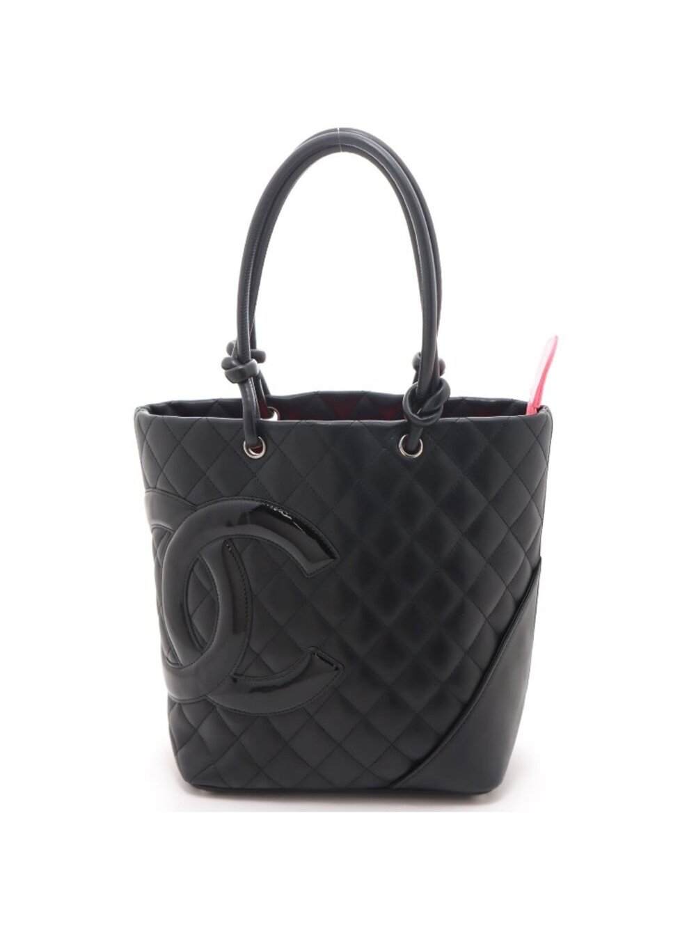 Chanel Cambon Line Medium Tote Black Leather Paten Handbag